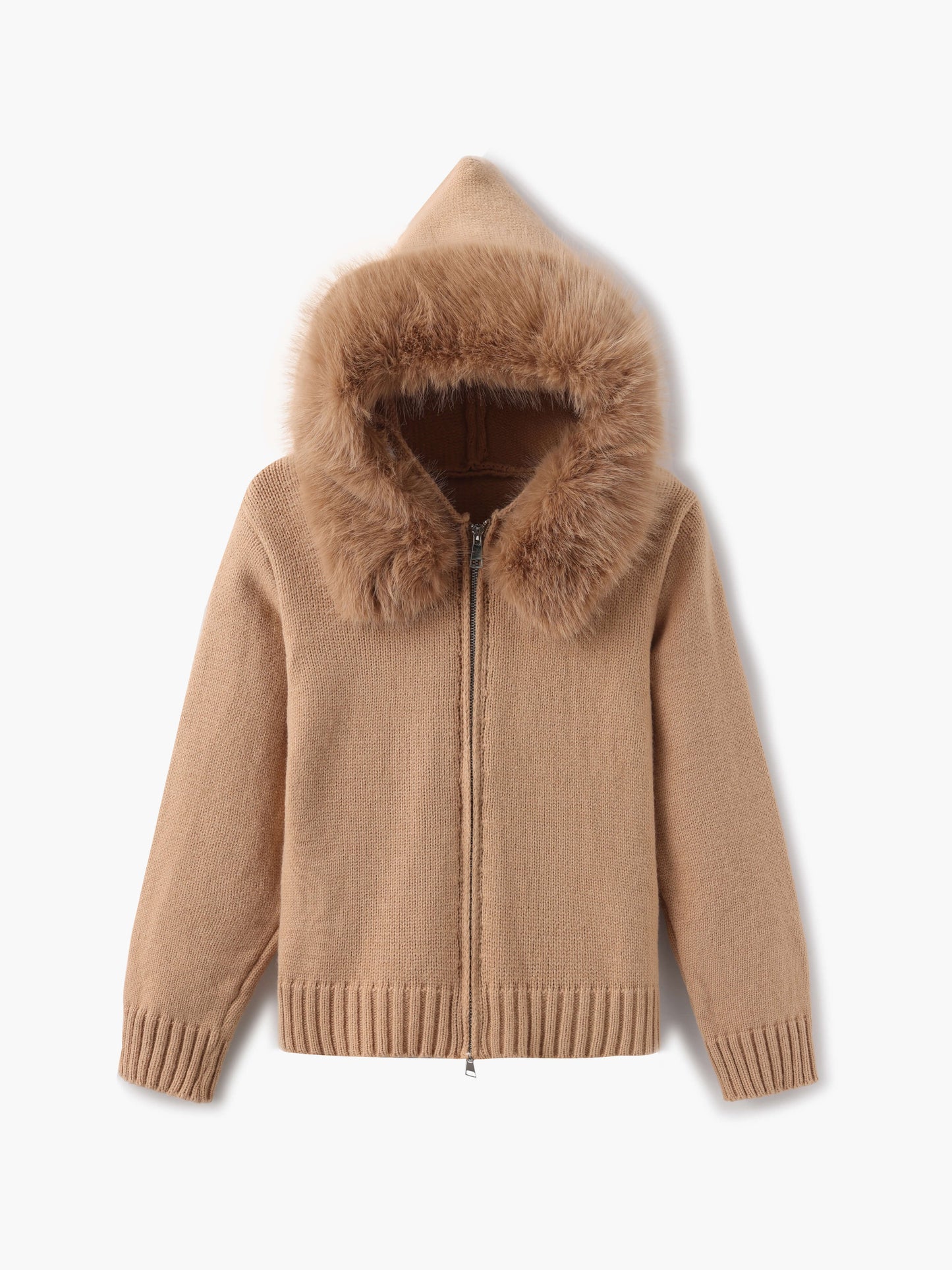 Berg-Feldt | Strickjacke Grau mit Kapuze und Kunstpelz Warme Winterjacke