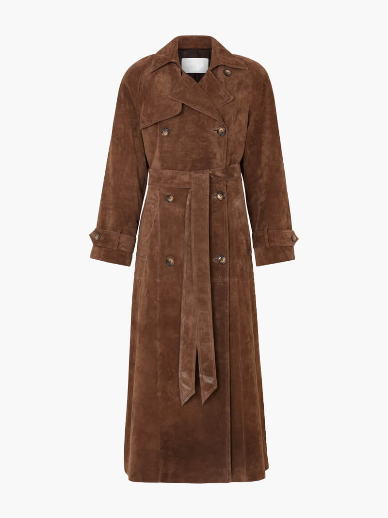 Berg-Feldt | Langer Damen-Trenchcoat mit Wildleder-Look