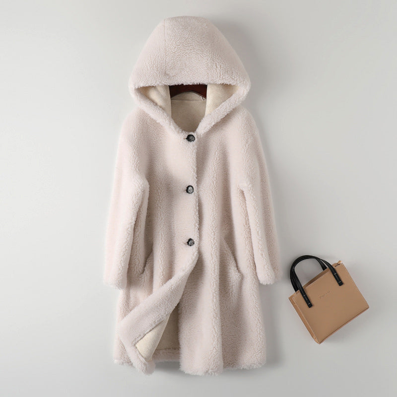 Berg-Feldt | Teddy Mantel - Oversized Fit - Mit Kapuze - Knopfverschluss - Mittellang