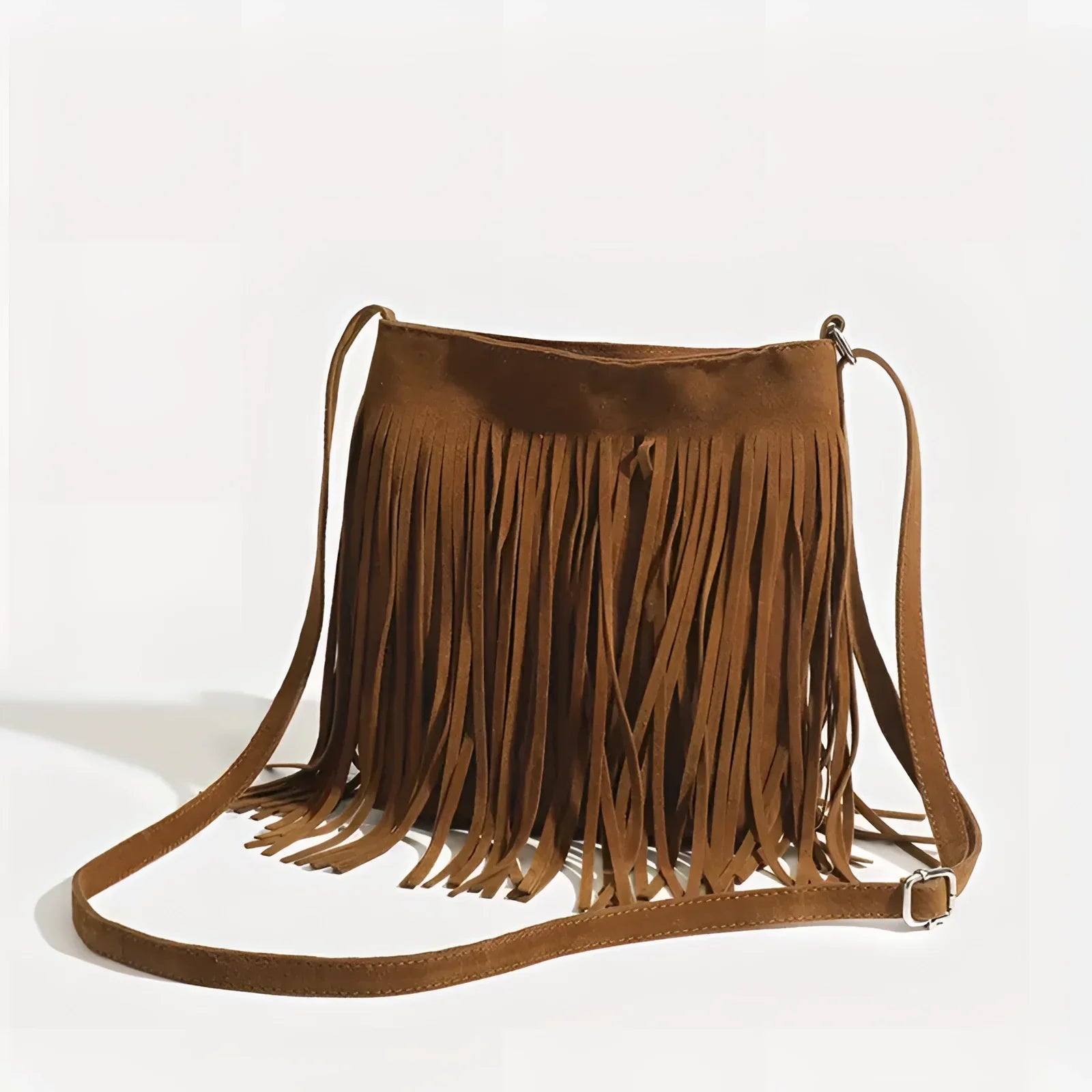 Braune Wildleder-Umhängetasche mit Fransen von berg-feldt – ideal für Festivals
 - berg-feldt