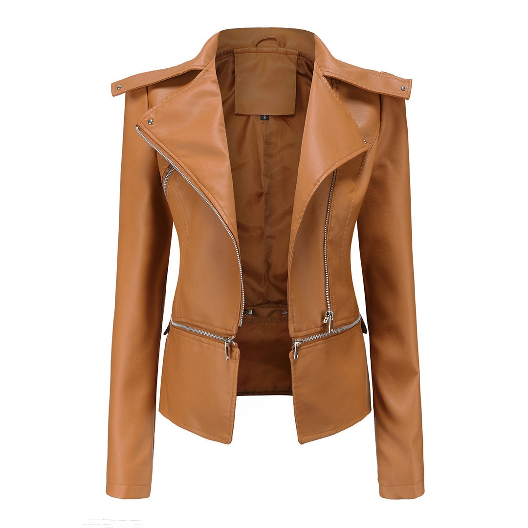 Veste en cuir Berg-Feldt pour femme, noire, coupe ajustée, à basques