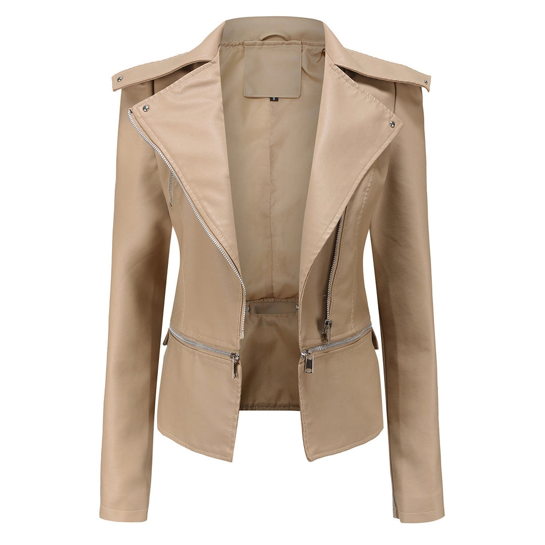 Veste en cuir Berg-Feldt pour femme, noire, coupe ajustée, à basques