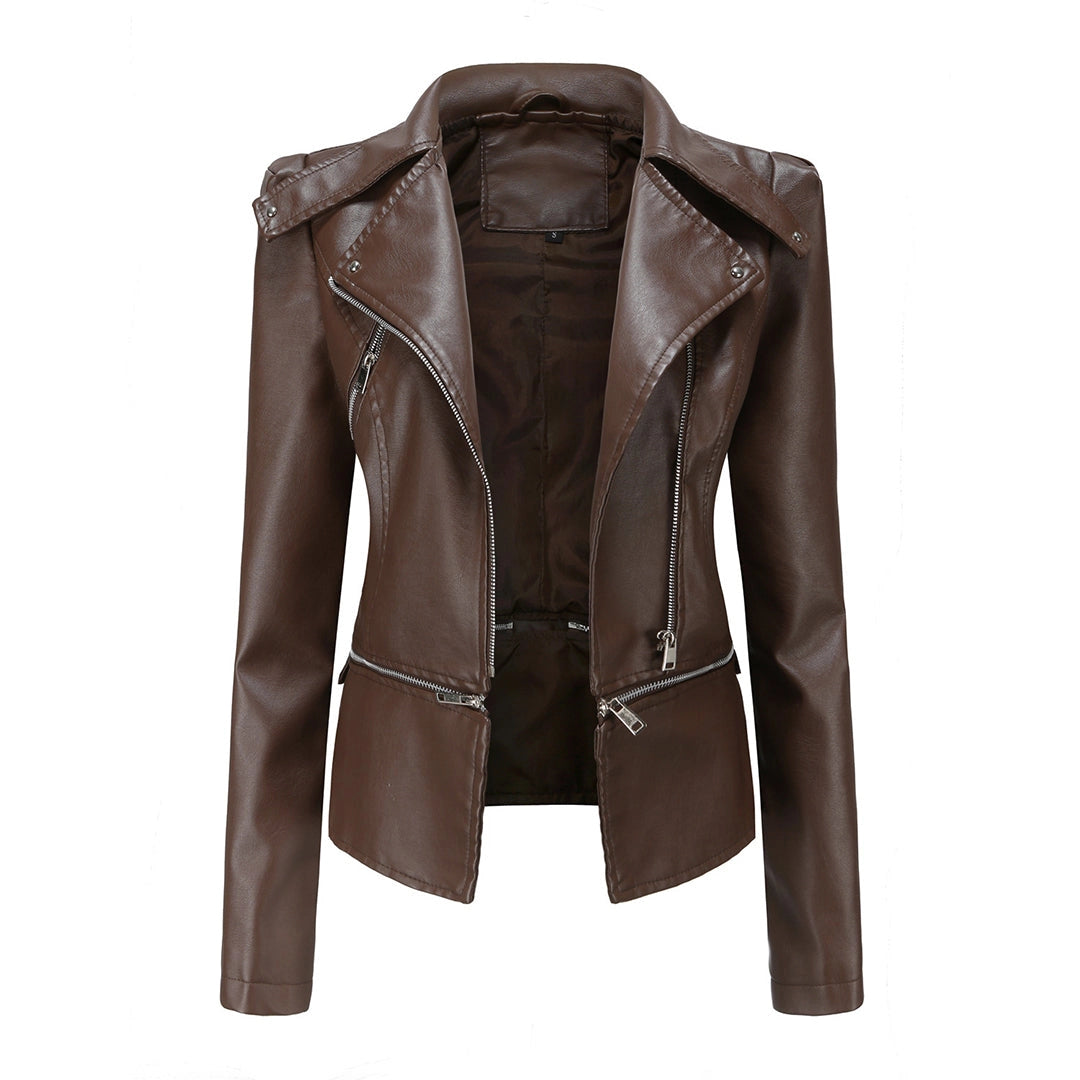 Veste en cuir Berg-Feldt pour femme, noire, coupe ajustée, à basques