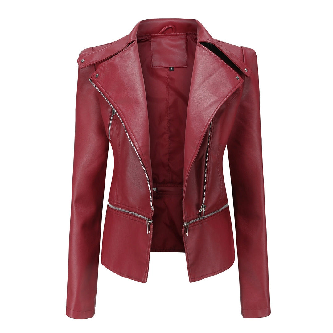 Veste en cuir Berg-Feldt pour femme, noire, coupe ajustée, à basques