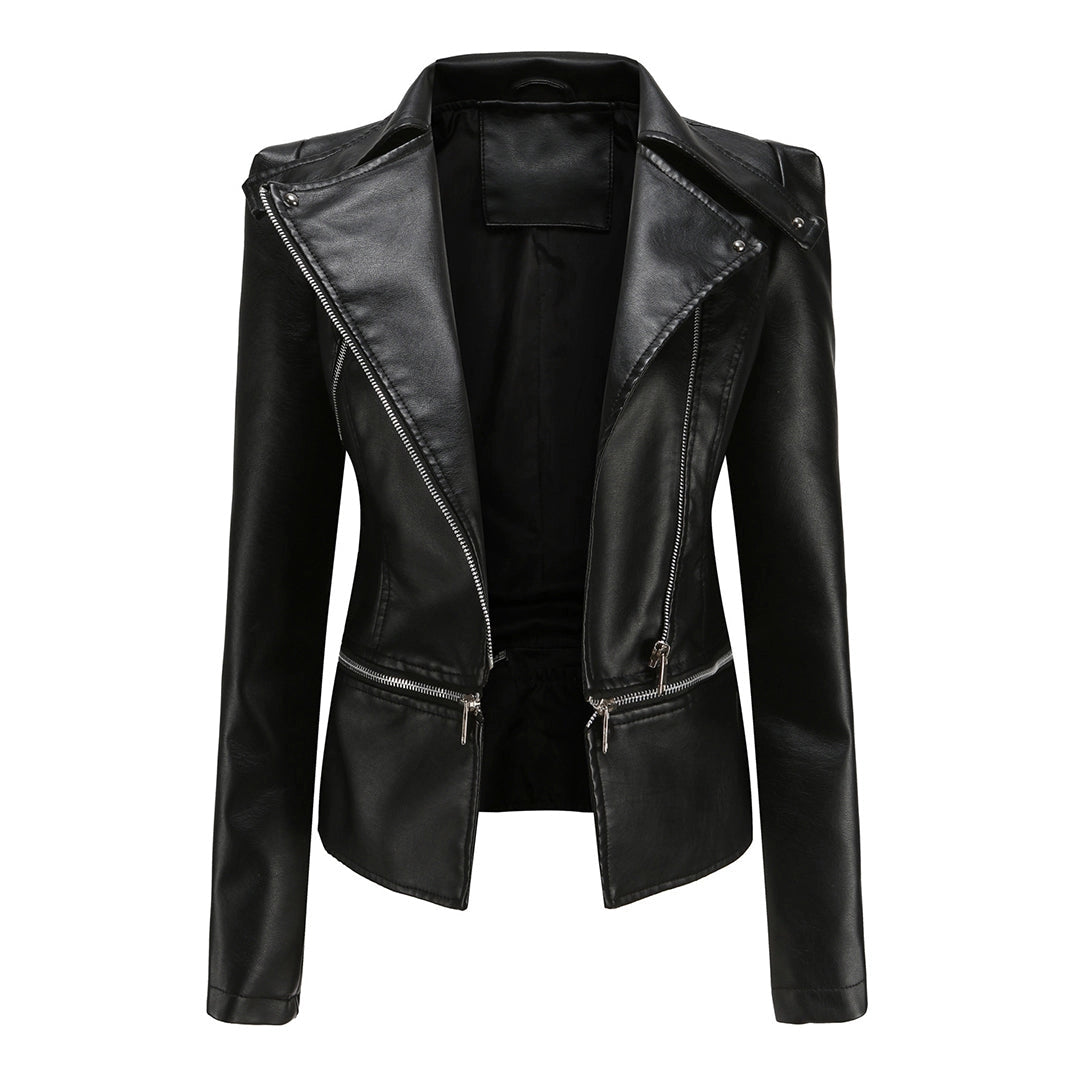 Veste en cuir Berg-Feldt pour femme, noire, coupe ajustée, à basques