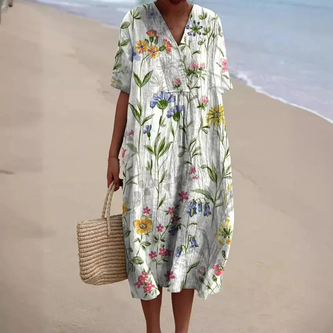 Robe d'été caftan en lin coloré surdimensionné à col en V par berg-feldt