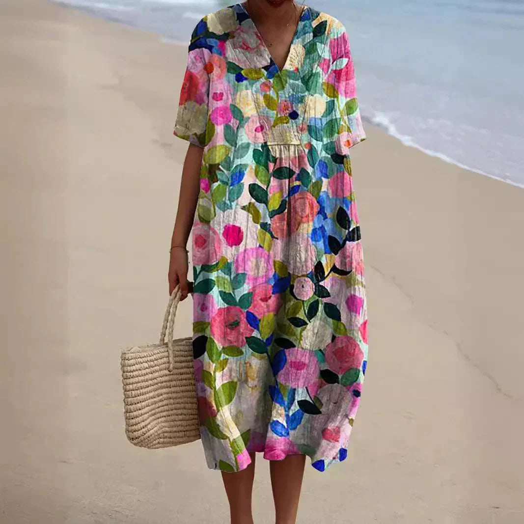 Robe d'été caftan en lin coloré surdimensionné à col en V par berg-feldt