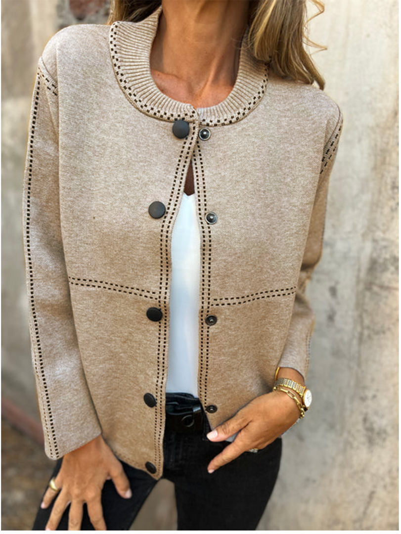 Berg-Feldt | Kurze Jacke mit Kontrastnähten Rundhals Strukturiert und Elegant
