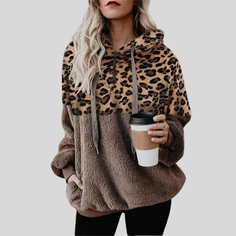 Berg-Feldt | Hoodie - Oversized Fit - Plüsch & Leopardenmuster - Weich & Bequem