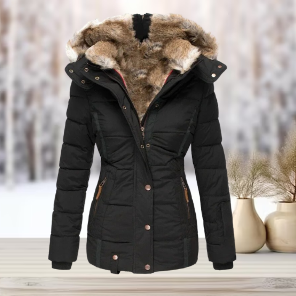 Élégante veste d'hiver à capuche en fourrure de Poveth