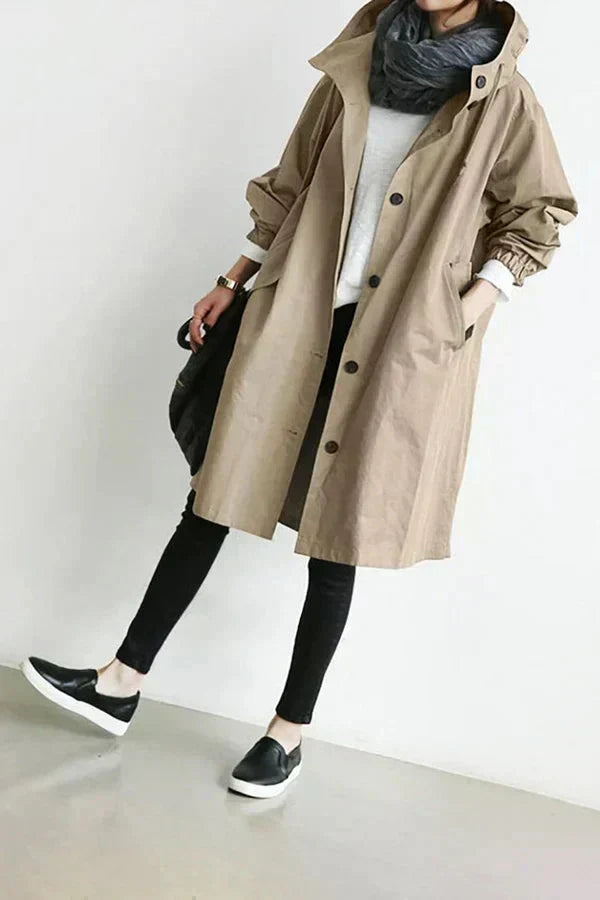 Berg-Feldt | Trenchcoat - Lange Passform - Kapuze und Knöpfe - Verstellbare Manschetten - Taschen