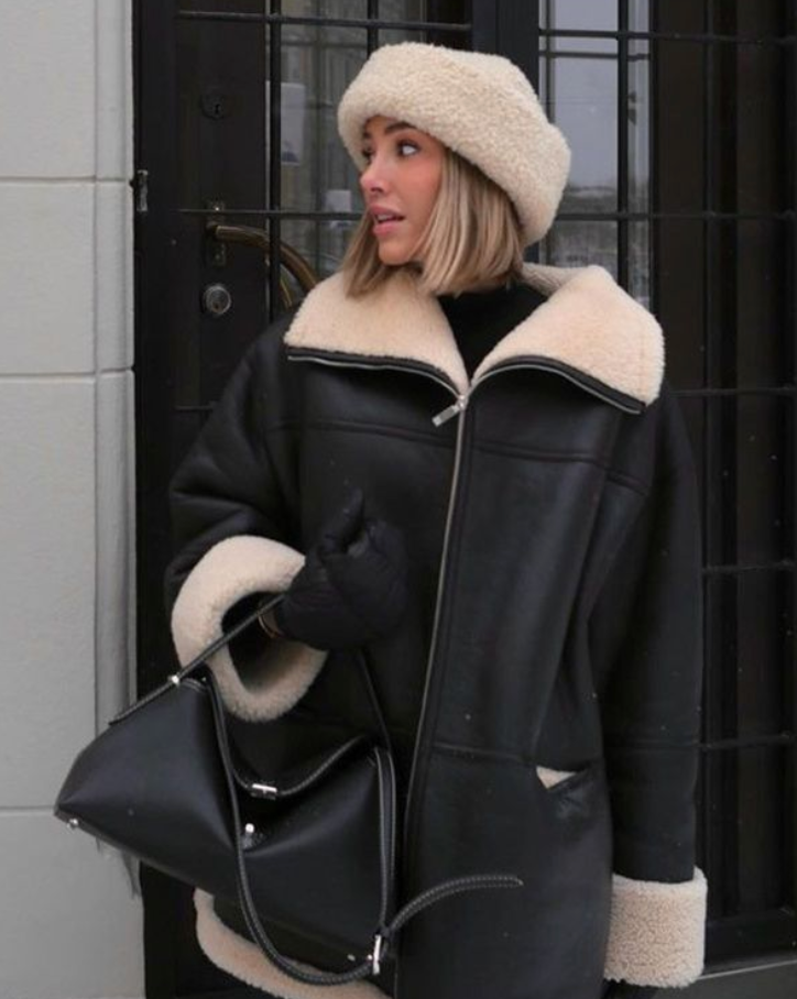 Berg-Feldt | Lederjacke mit Teddyfutter für Damen