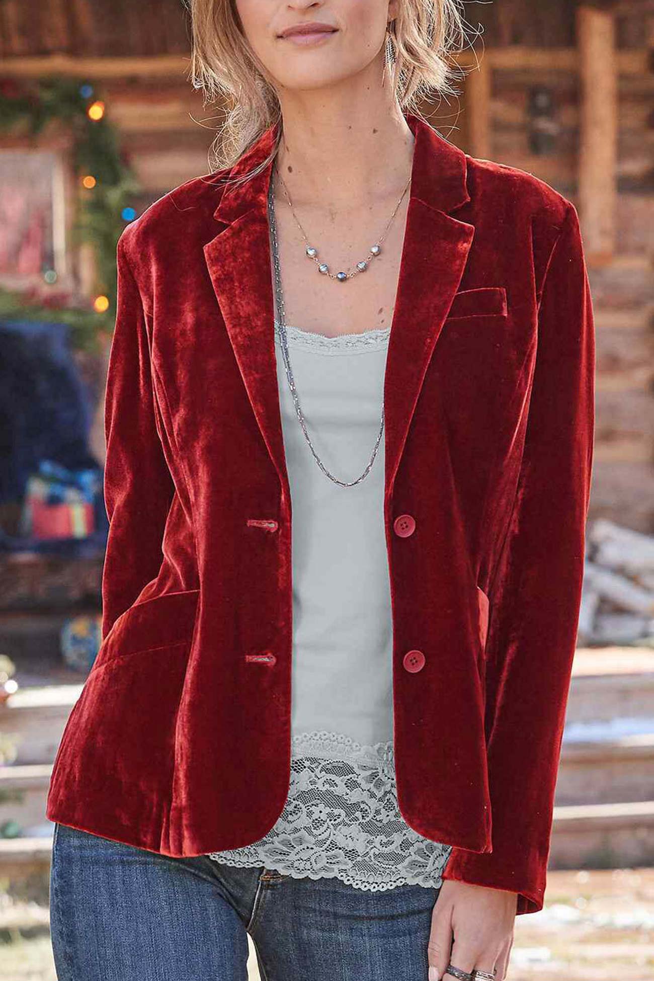 Berg-Feldt | Geschnittener Crop - Blazer Aus Samt - Rubinrot