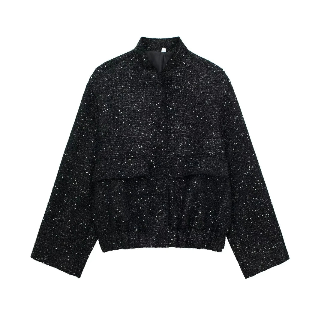 Berg-Feldt | Pailletten Statement Jacke Offene Front Glitzer Blazer