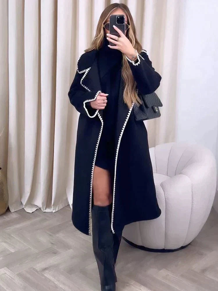 Berg-Feldt | Elegante Lange Jacke mit Kontrastnähten Wollmischung Luxuriös, Bequem
