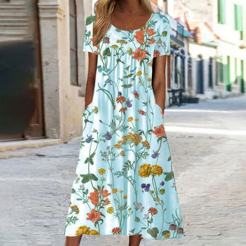 Weißes Viona Midikleid mit Blumenmuster