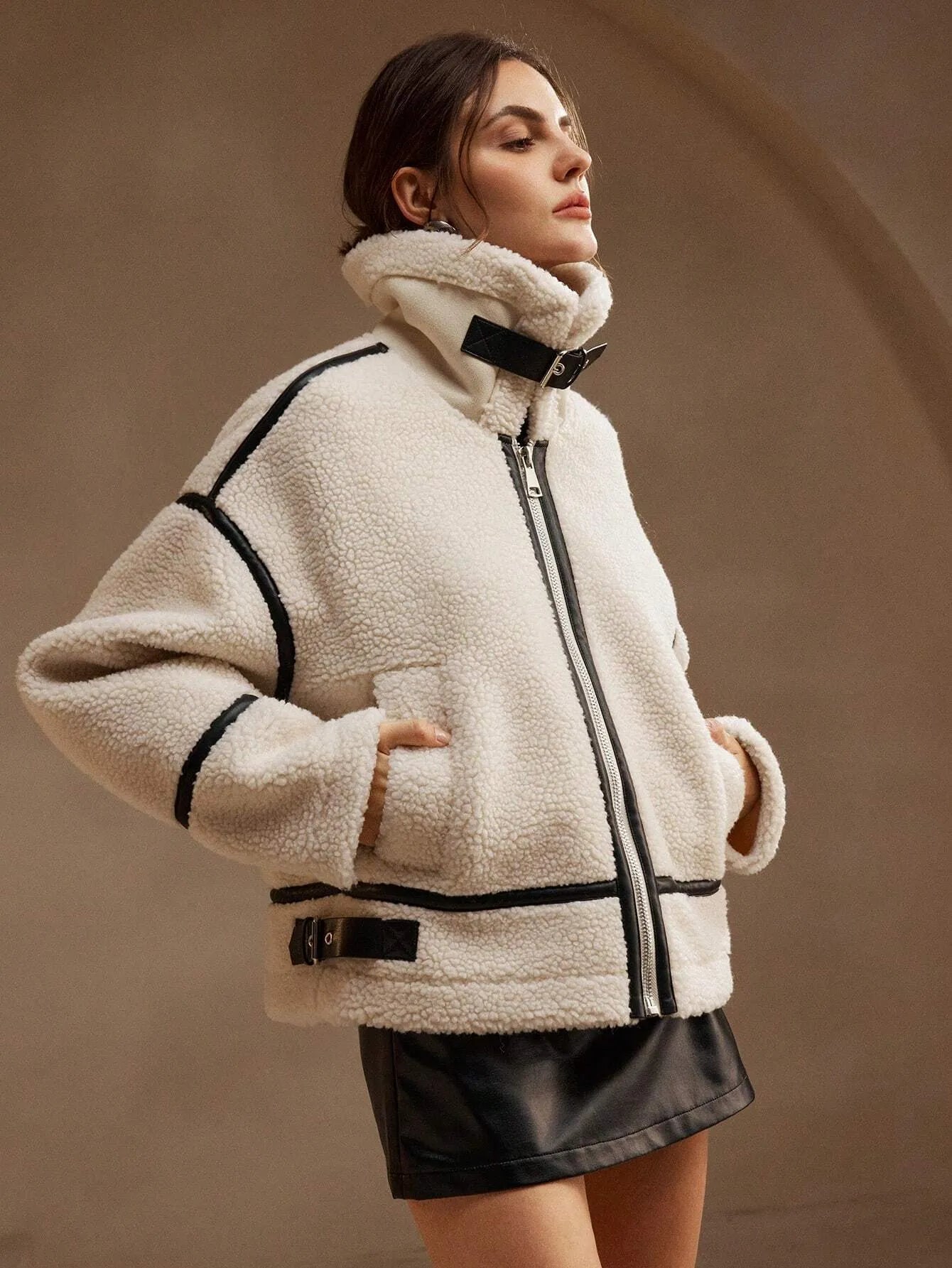Berg-Feldt | Kunstfell Aviator Jacke Winter Teddy Reißverschluss