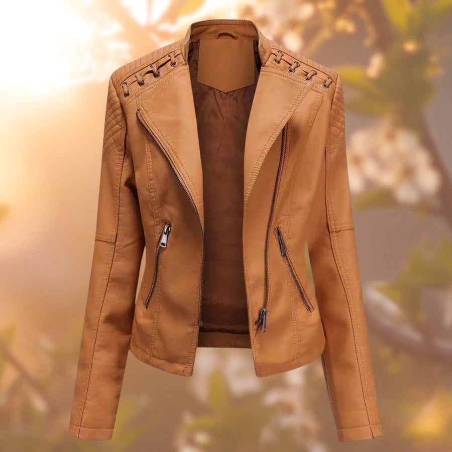 Berg-Feldt | Lederjacke - Asymmetrischer Reißverschluss - Taillierte Passform - Stehkragen - Elegantes Design