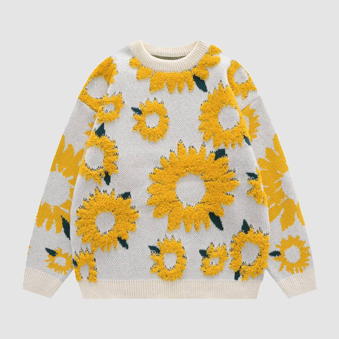 Berg-Feldt | Pullover Sonnenblumenprint Acryl Gemustert, Bequem
