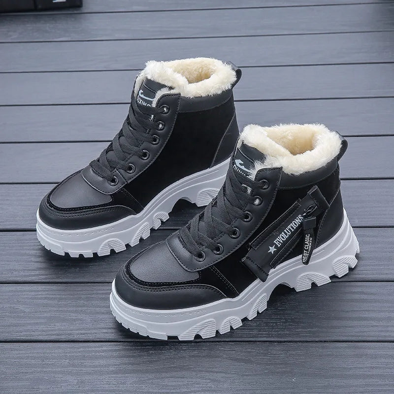 Bottes d'hiver en suédine avec fausse fourrure pour femme