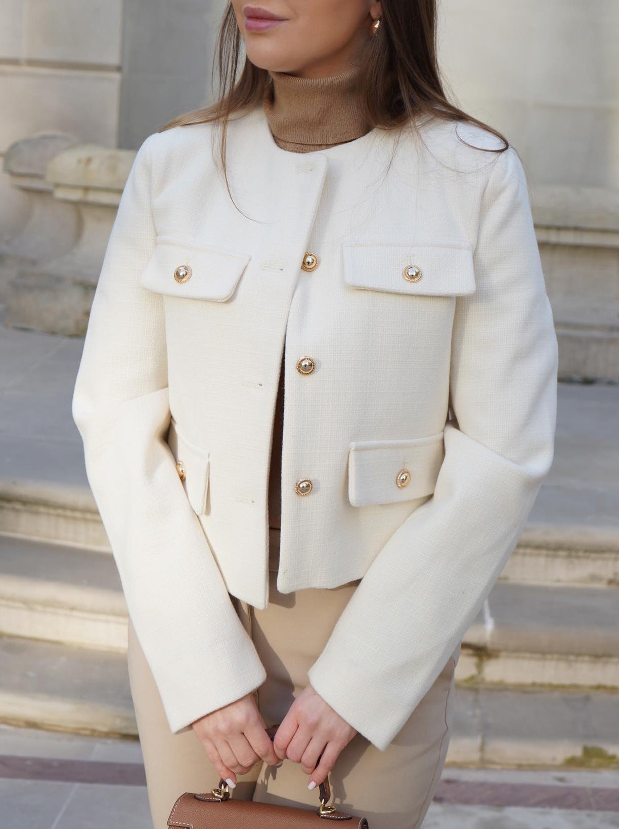 Berg-Feldt | Kurzgeschnittene Wolljacke Blazer mit Knopf und Taschen Detail