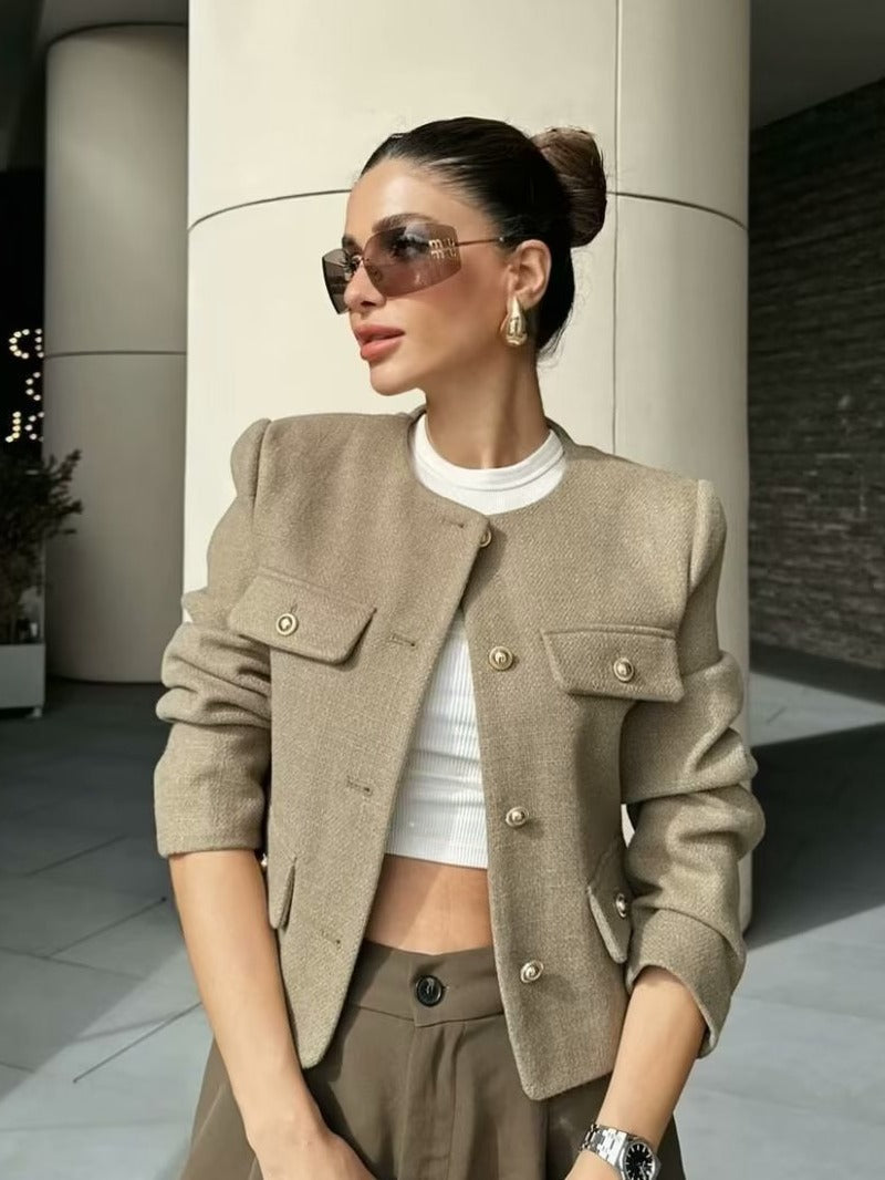Berg-Feldt | Kurzgeschnittene Wolljacke Blazer mit Knopf und Taschen Detail