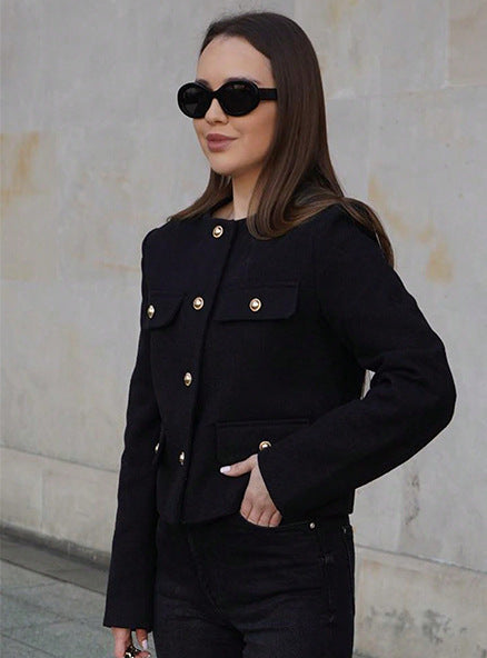 Berg-Feldt | Kurzgeschnittene Wolljacke Blazer mit Knopf und Taschen Detail