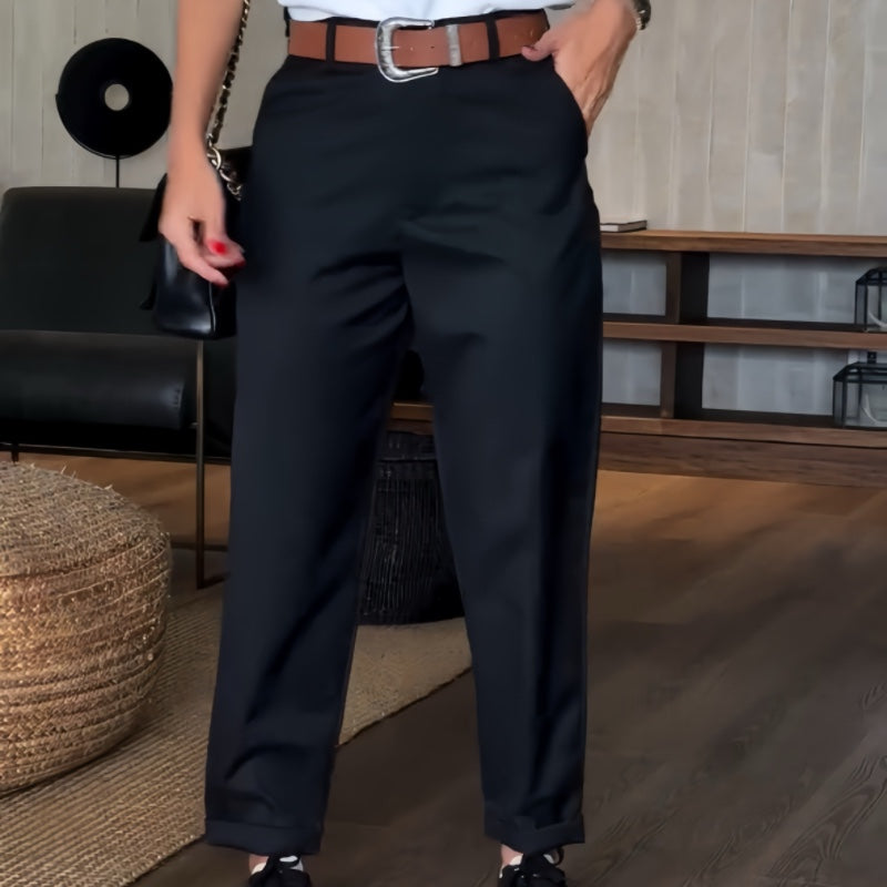 Pantalon ajusté pour femme, taille haute, de haute qualité, idéal pour le bureau.