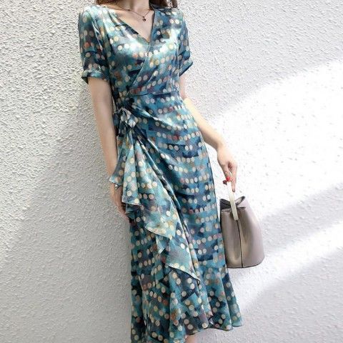 Fudus Robe florale slim fit de style français pour femme