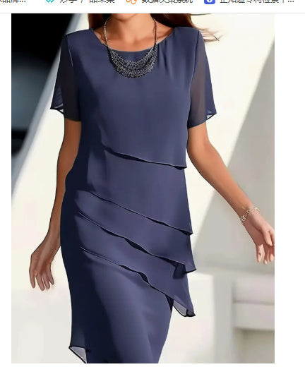 Robe en mousseline de Fudus pour femme avec patchwork et encolure ronde