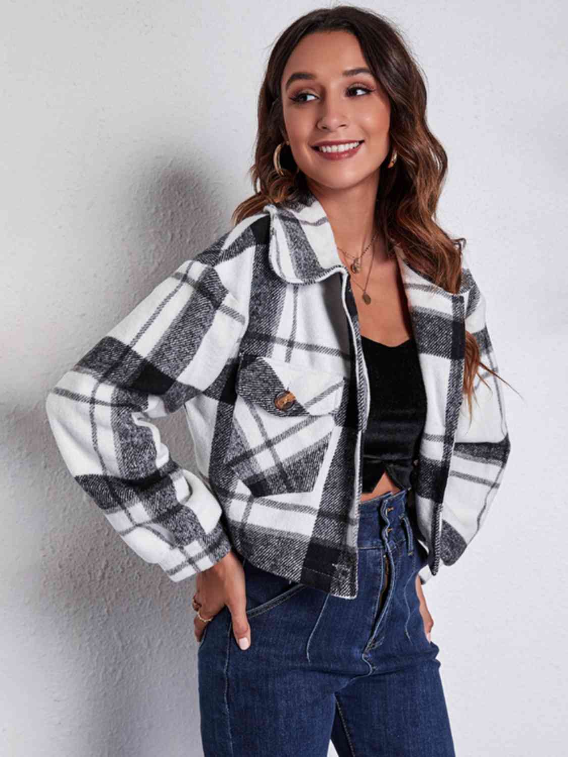 Berg-Feldt | Karierter Knopf-Front-Jacke mit Taschen