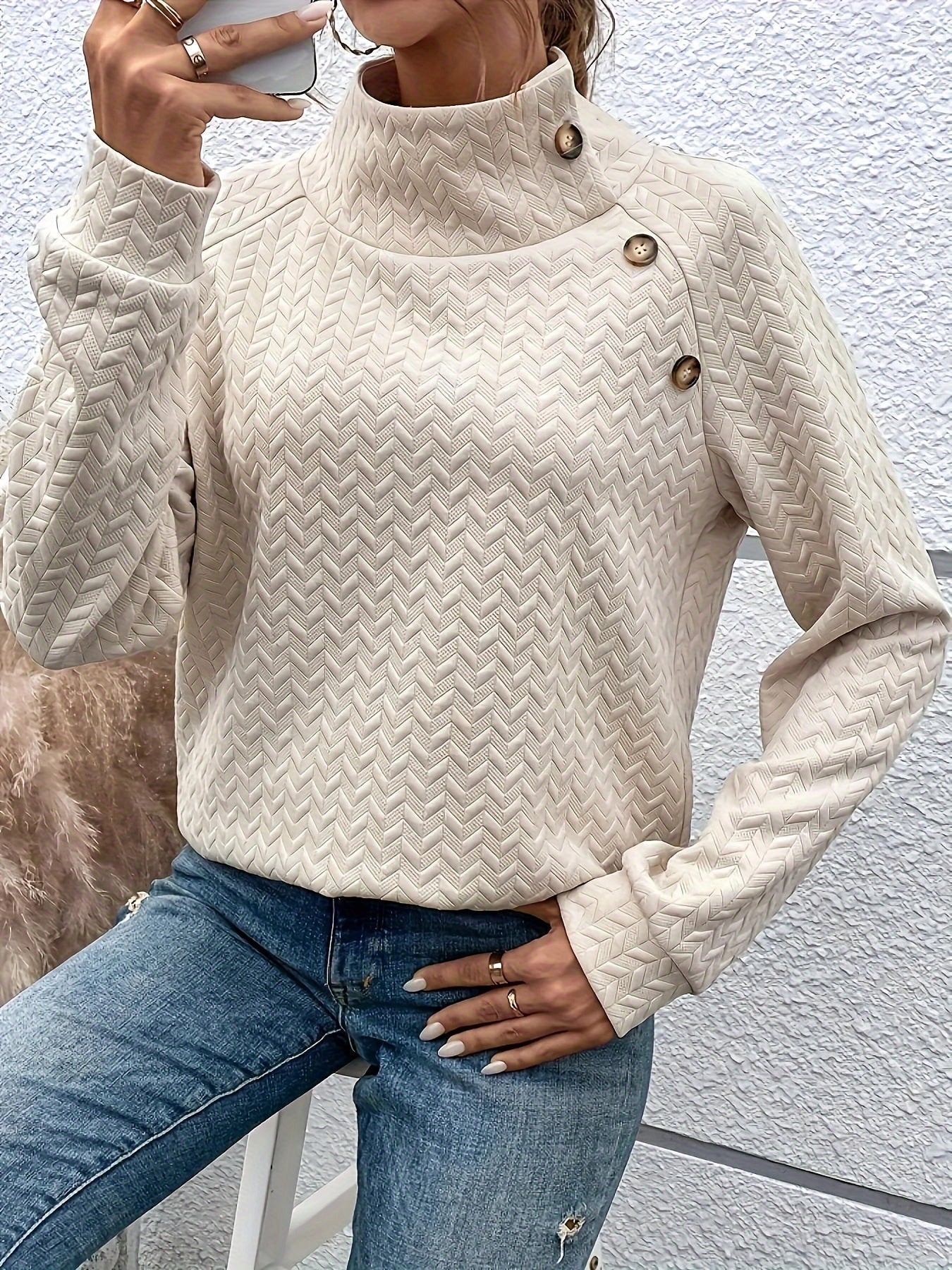 Berg-Feldt | Leichtgewicht Pullover mit Hohem Kragen und Knöpfen Polyester Elegant und Komfortabel