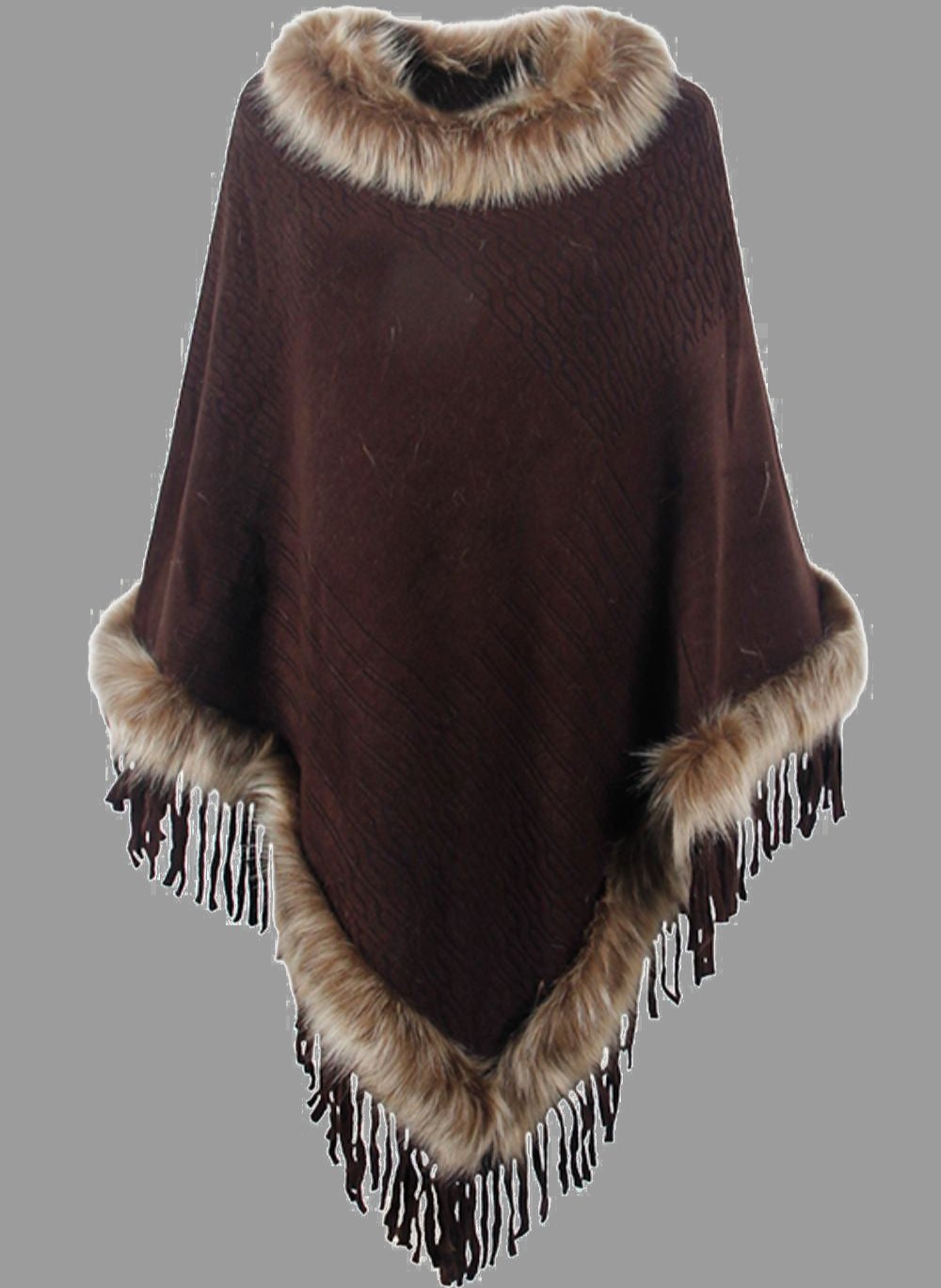 Berg-Feldt | Elegante Damen Poncho mit Pelzkragen und Fransen
