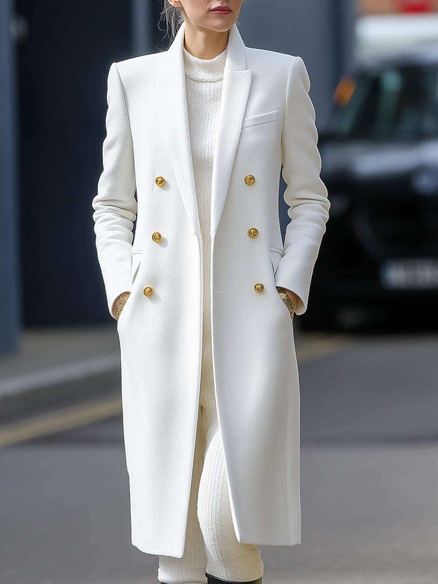 Berg-Feldt | Blazer chic long manteau d'hiver - Élégant pardessus blanc à double boutonnage pour le bureau et les tenues de soirée