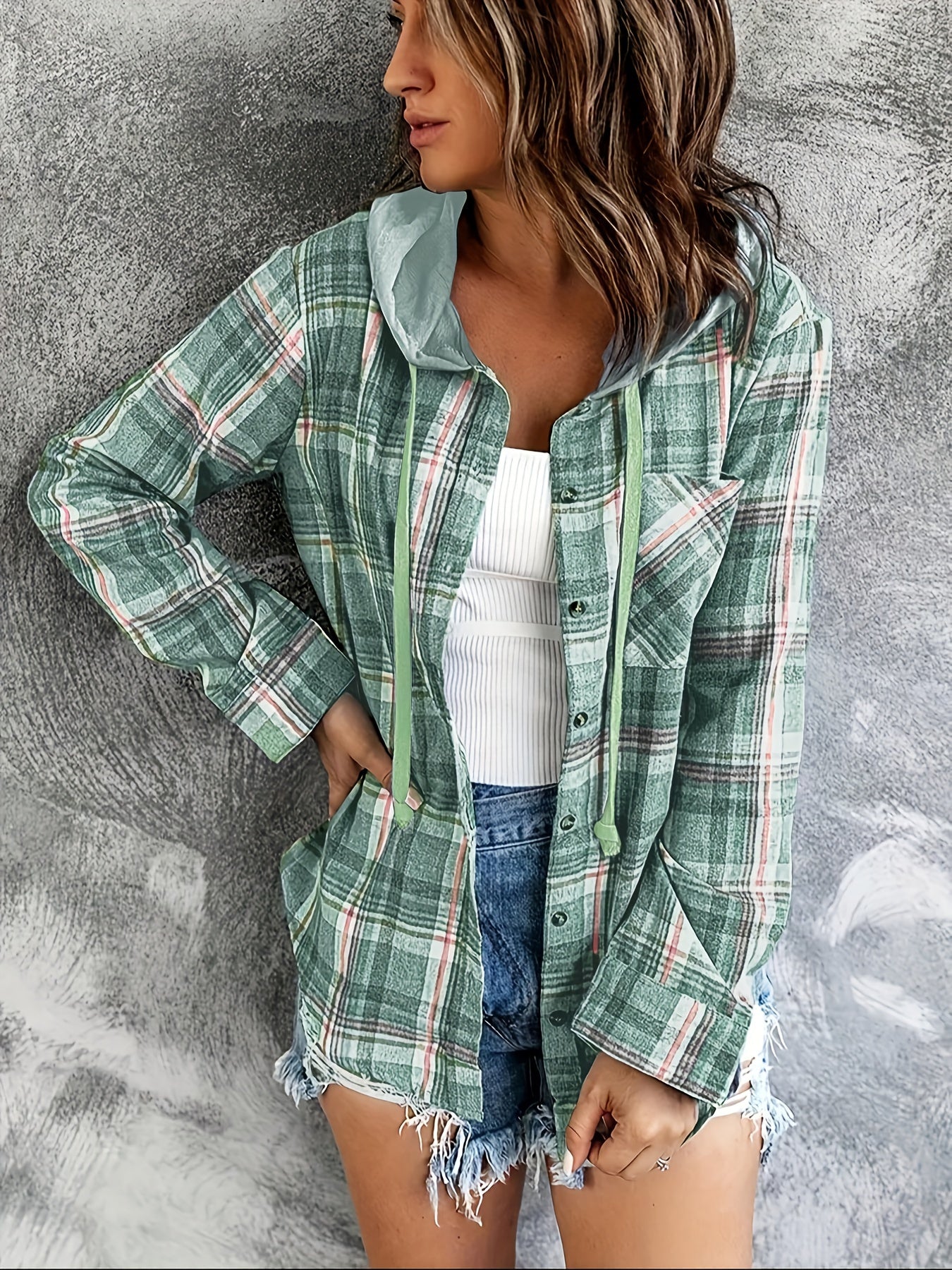 Berg-Feldt | Karierte Jacke mit Kapuze Baumwolle und Polyester Leger und Komfortabel