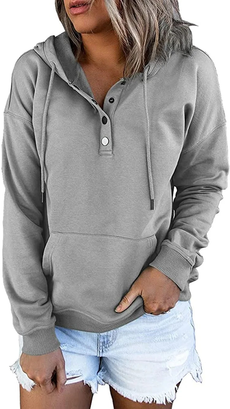 Veste à capuche décontractée pour femme avec boutons métalliques Fudus