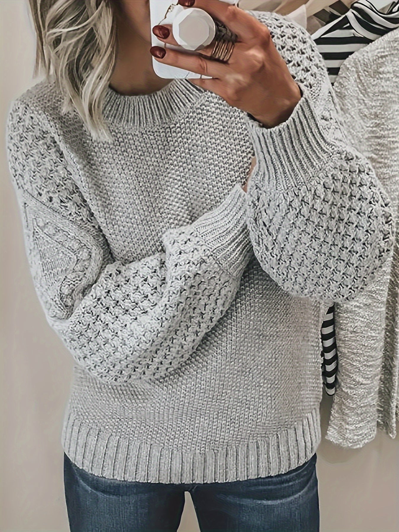 Berg-Feldt | Strickpullover mit Strukturärmeln Acryl Warm und Bequem