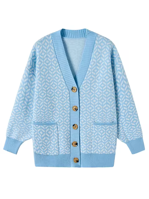 Berg-Feldt | Strickcardigan mit geometrischem Muster und Knopfleiste