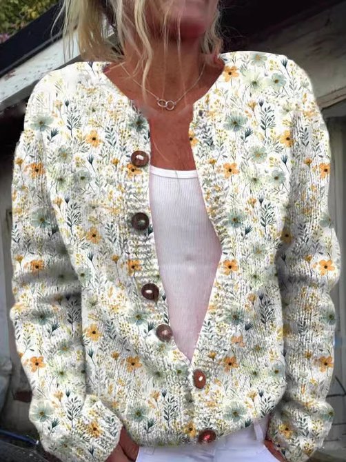 Berg-Feldt | Knopflose Strickjacke mit Blumenmuster Strick Elegant und Komfortabel