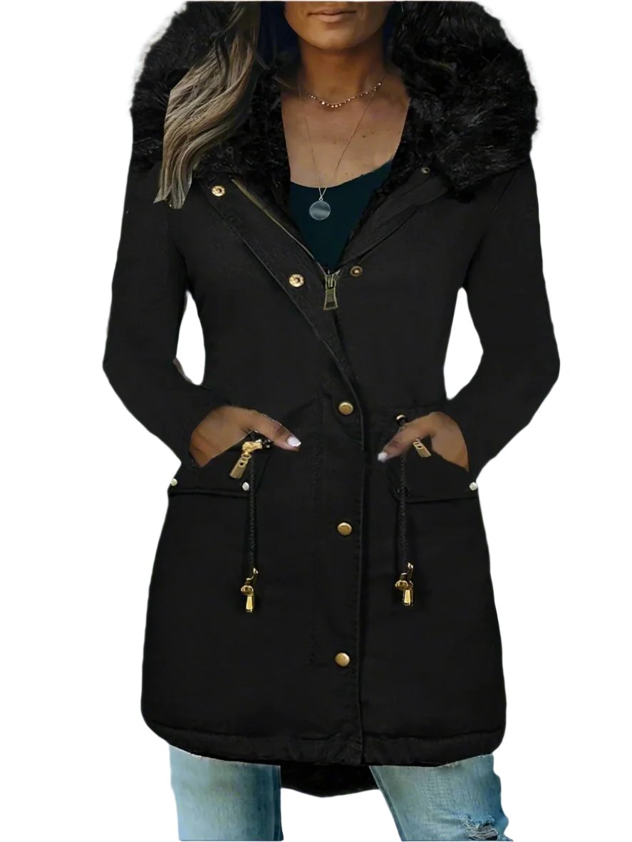 Berg-Feldt | Pelz Winterjacke für Damen - mit Kapuze und Taschen