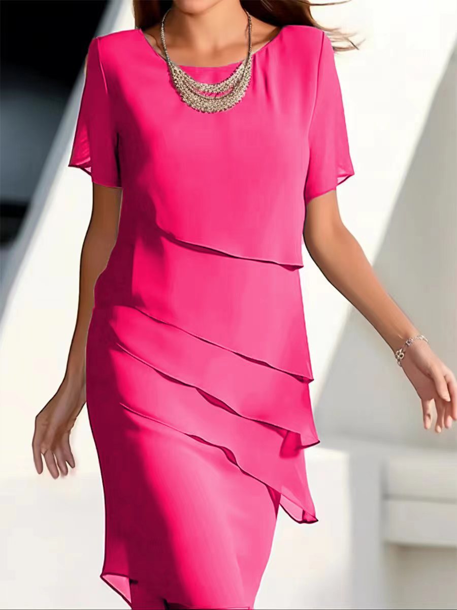 Robe en mousseline de Fudus pour femme avec patchwork et encolure ronde