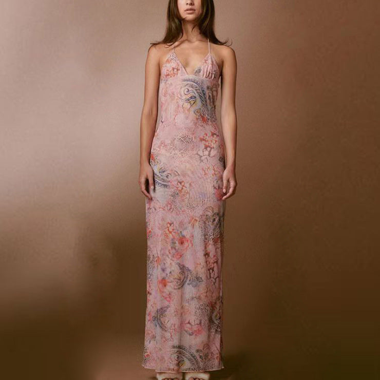 Robe Fudus à bretelles spaghetti et dos papillon, coupe ajustée, à imprimé floral
