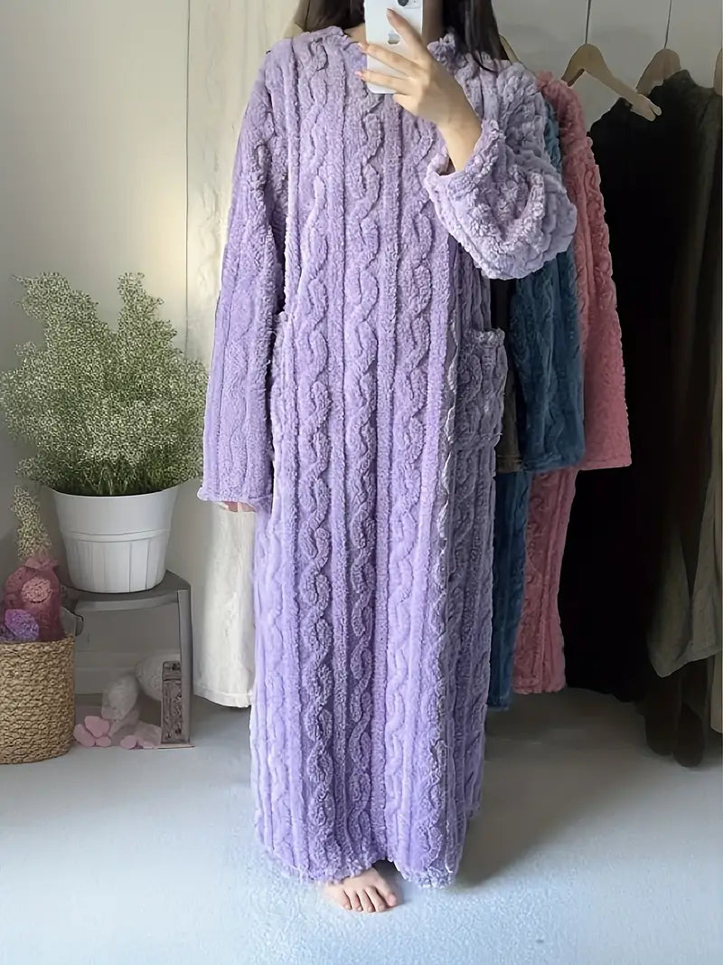Berg-Feldt | Lässiger Gestrickter Bademantel mit Langen Ärmeln und Taschen