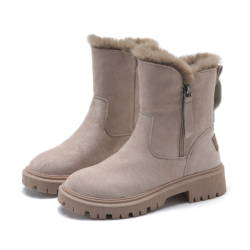 Berg-Feldt | Knöchelhohe Stiefel – Wildleder-Obermaterial – Kunstfell Gefüttert – Chunky Profilsohle – Seitenreißverschluss