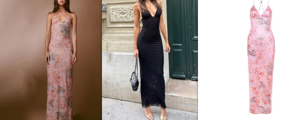 Robe Fudus à bretelles spaghetti et dos papillon, coupe ajustée, à imprimé floral