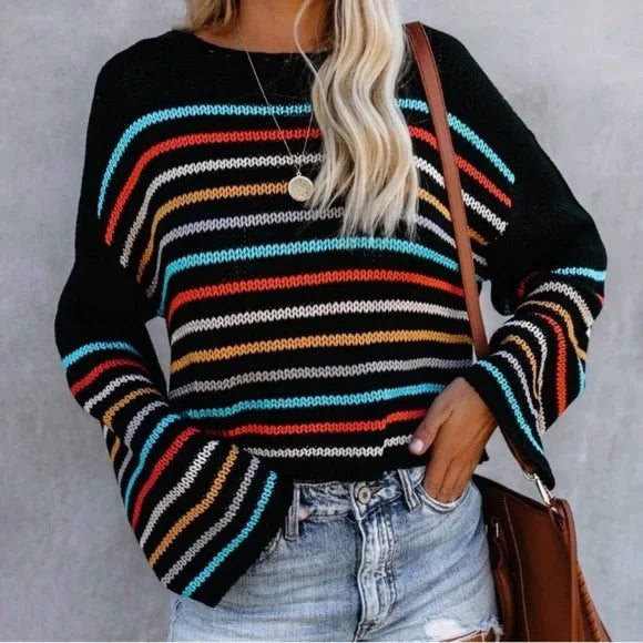 Berg-Feldt | gestreifter V-Ausschnitt-Strickpullover für lässig-schicke Looks