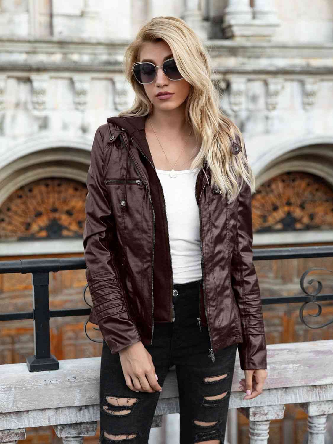 Berg-Feldt | PU-Jacke mit Kapuze und durchgehendem Reißverschluss