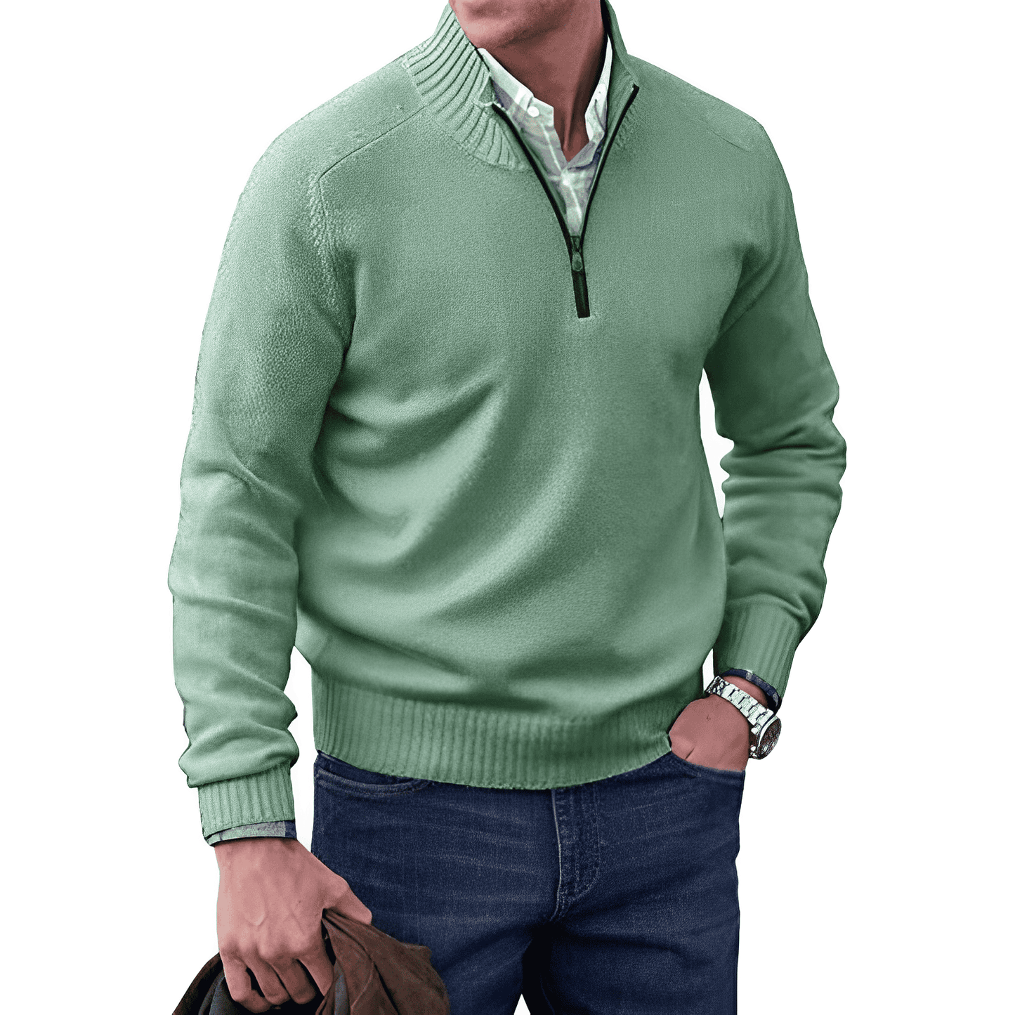 Berg-Feldt | Klassischer Halb-zip Pullover für Männer Baumwolle Komfortabel und Warm