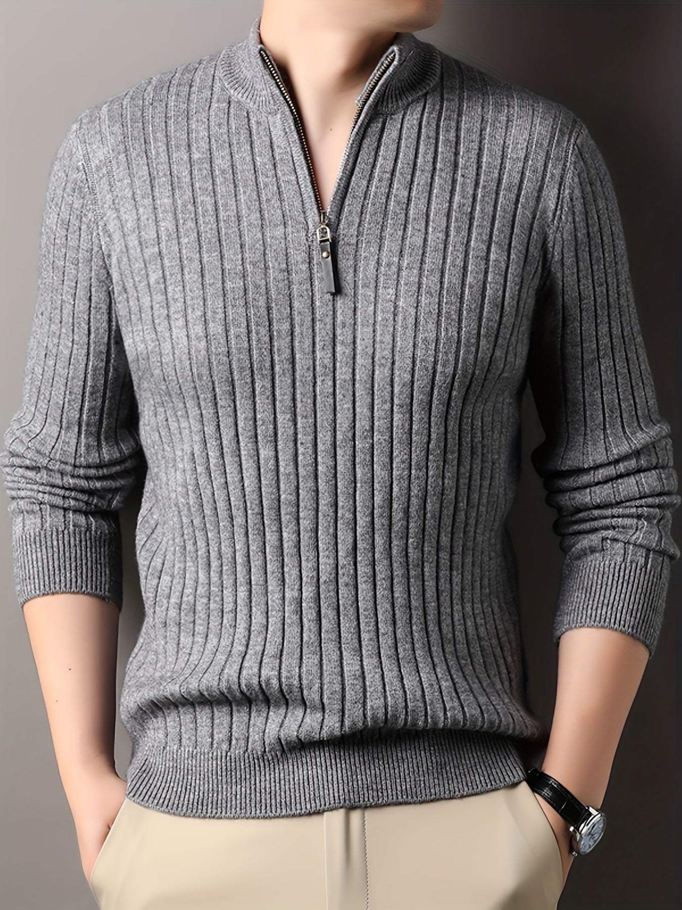 Berg-Feldt | Strickpullover mit Hohem Kragen und Reißverschluss Geripptes Design Weiches Material