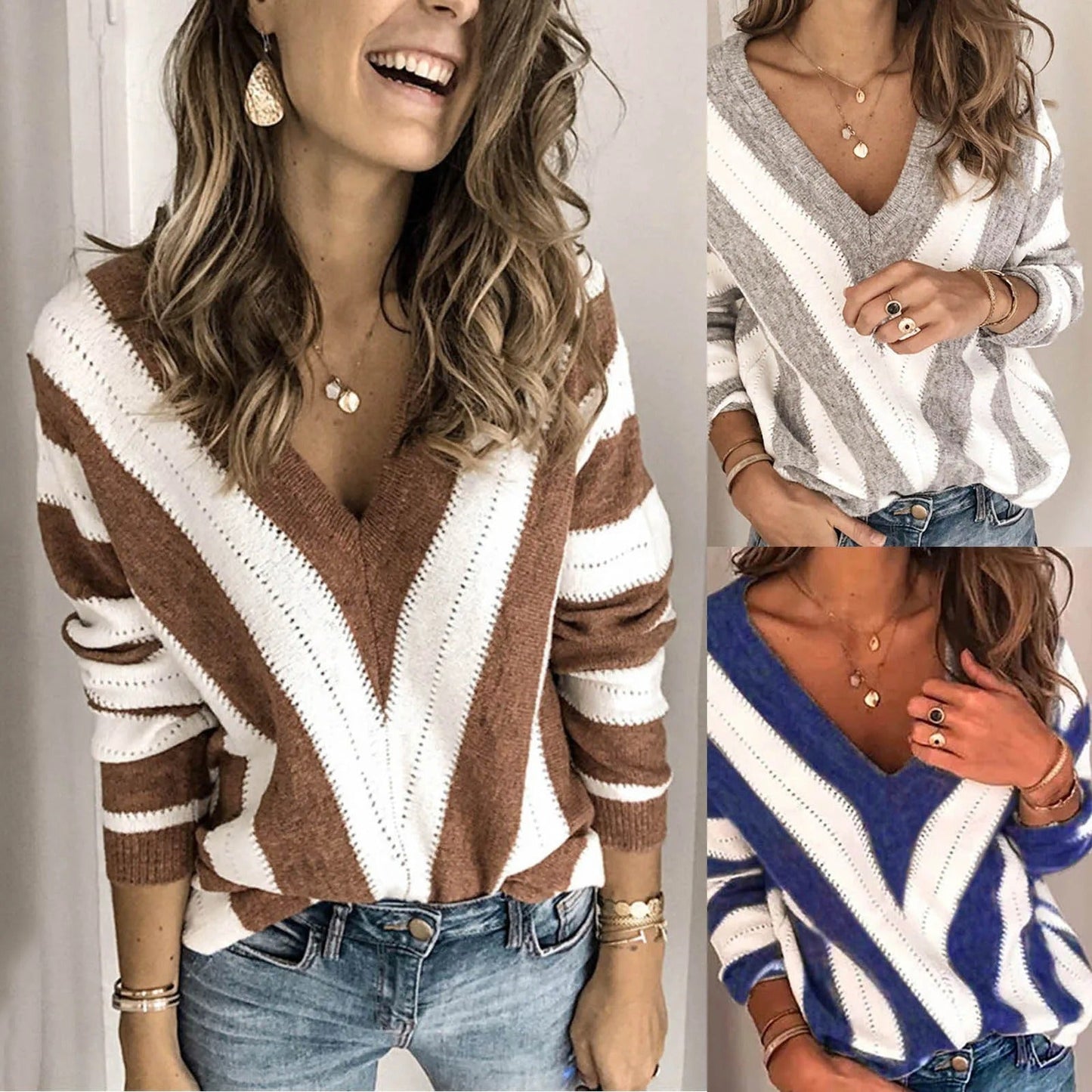 Berg-Feldt | Gemütlicher gestreifter Pullover mit V-Kragen für Damen